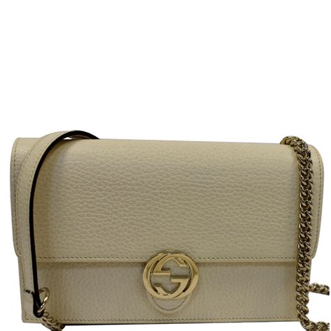 GUCCI GG Interlocking Pebbled Leather Crossbody Bag White 